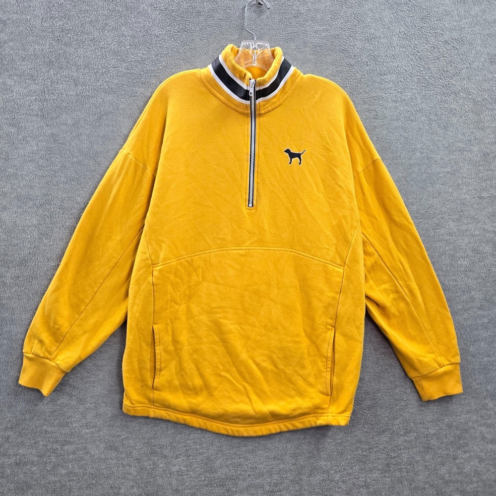 Pink‎ Victorias Secret Women Sweatshirt Medium Yellow Tunic Logo 1/4 Zip